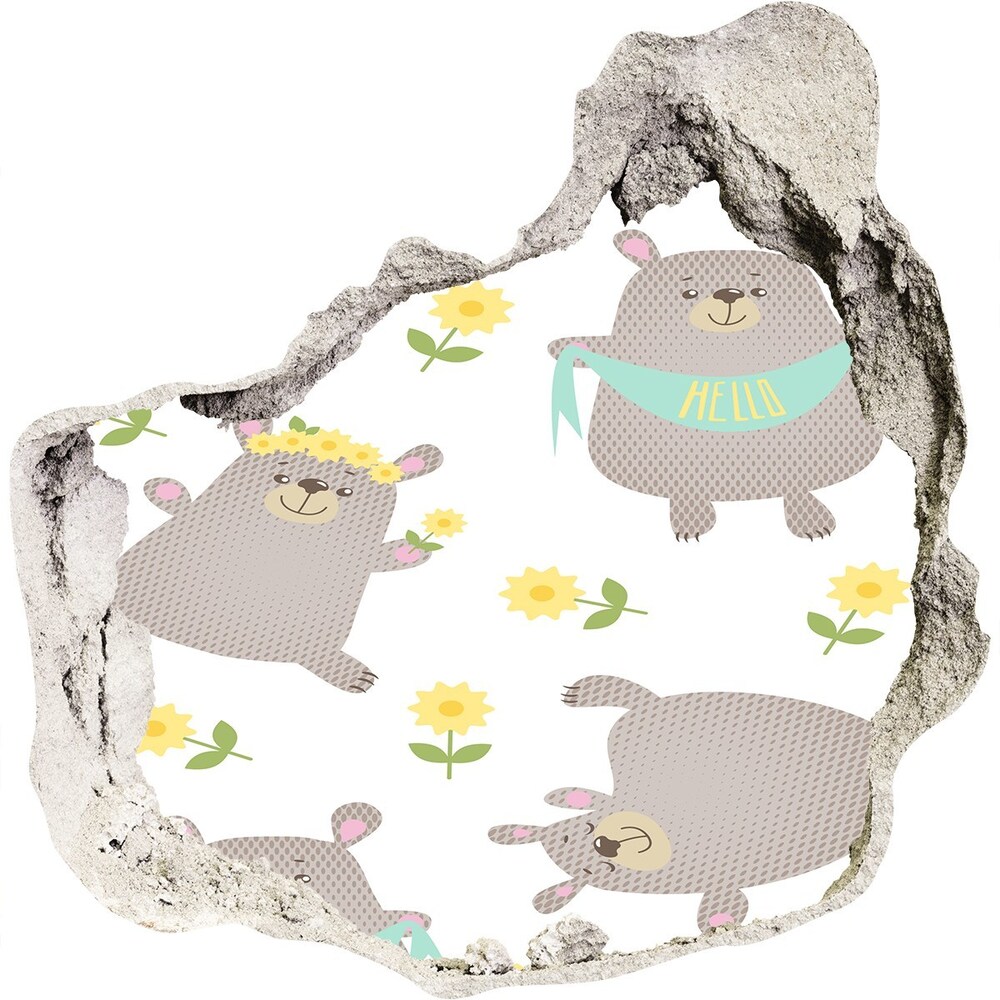 Dziura 3d fototapeta naklejka Misie ilustracja