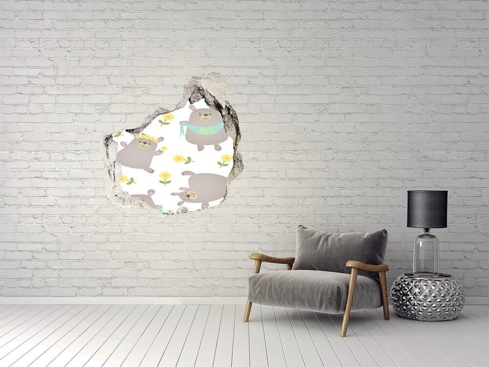 Dziura 3d fototapeta naklejka Misie ilustracja