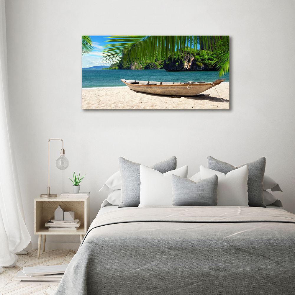 Foto obraz szkło akryl Łódka na plaży