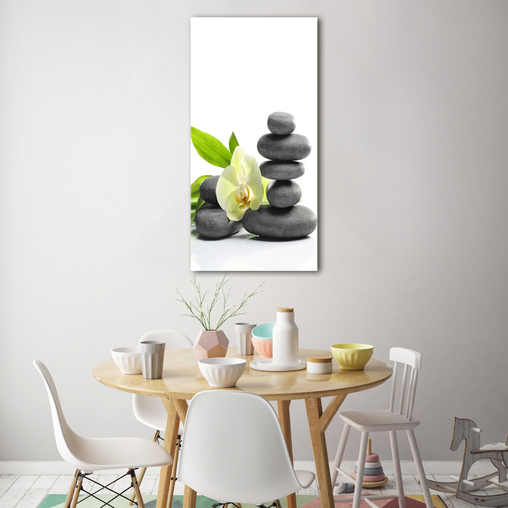 Foto obraz szkło akryl pionowy Orchidea i kamienie