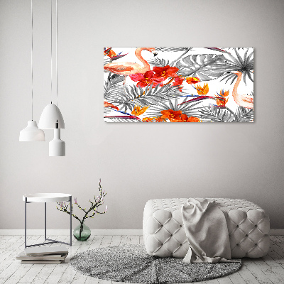Foto-obraz szklany Flamingi i kwiaty