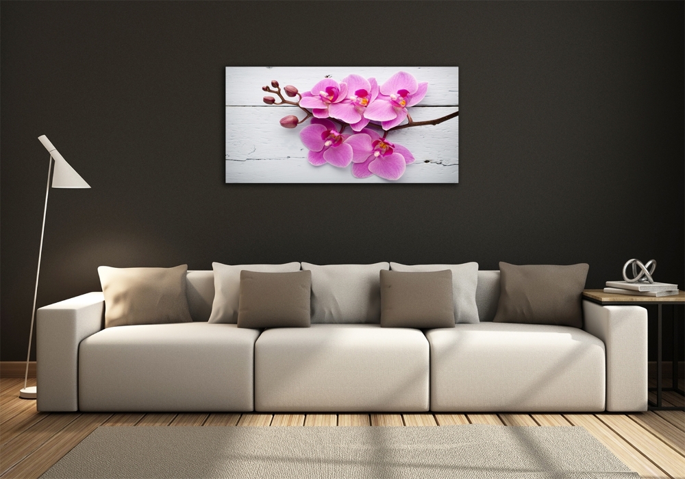 Foto obraz szklany Orchidea na drewnie