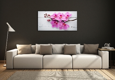 Foto obraz szklany Orchidea na drewnie
