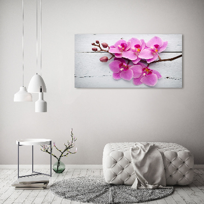 Foto obraz szklany Orchidea na drewnie