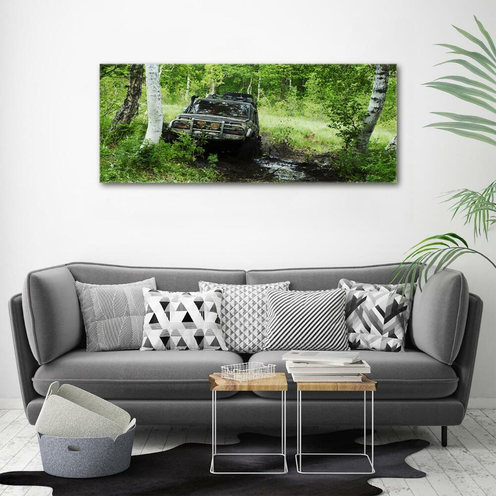 Foto obraz szkło hartowane Jeep w lesie