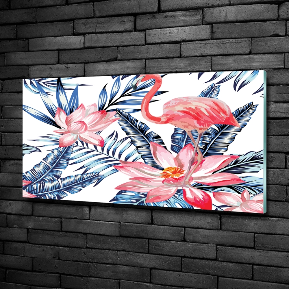 Foto-obraz szklany Flamingi i rośliny