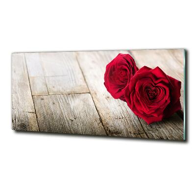 Fotoobraz na ścianę szklany Róże na drewnie