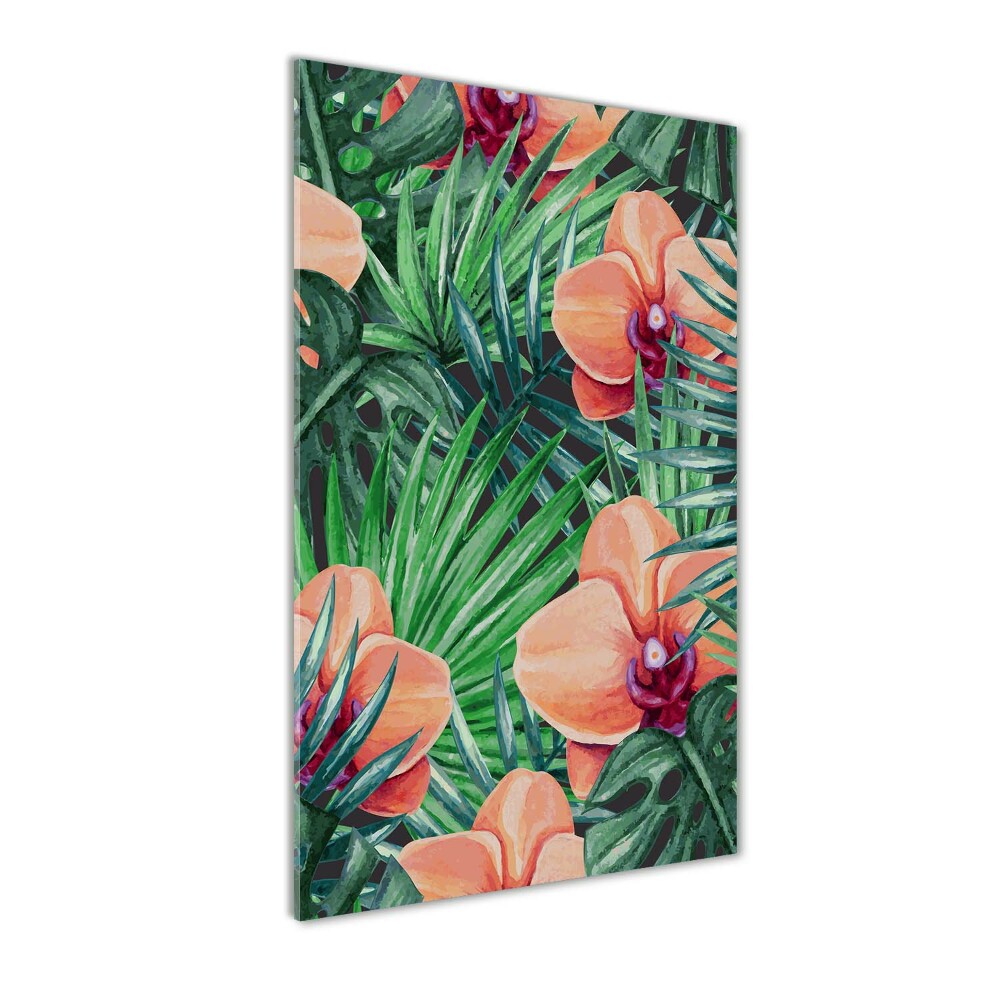 Foto obraz szklany pionowy Orchidea i palmy