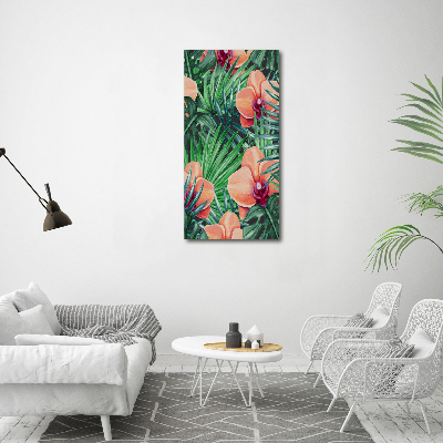 Foto obraz szklany pionowy Orchidea i palmy
