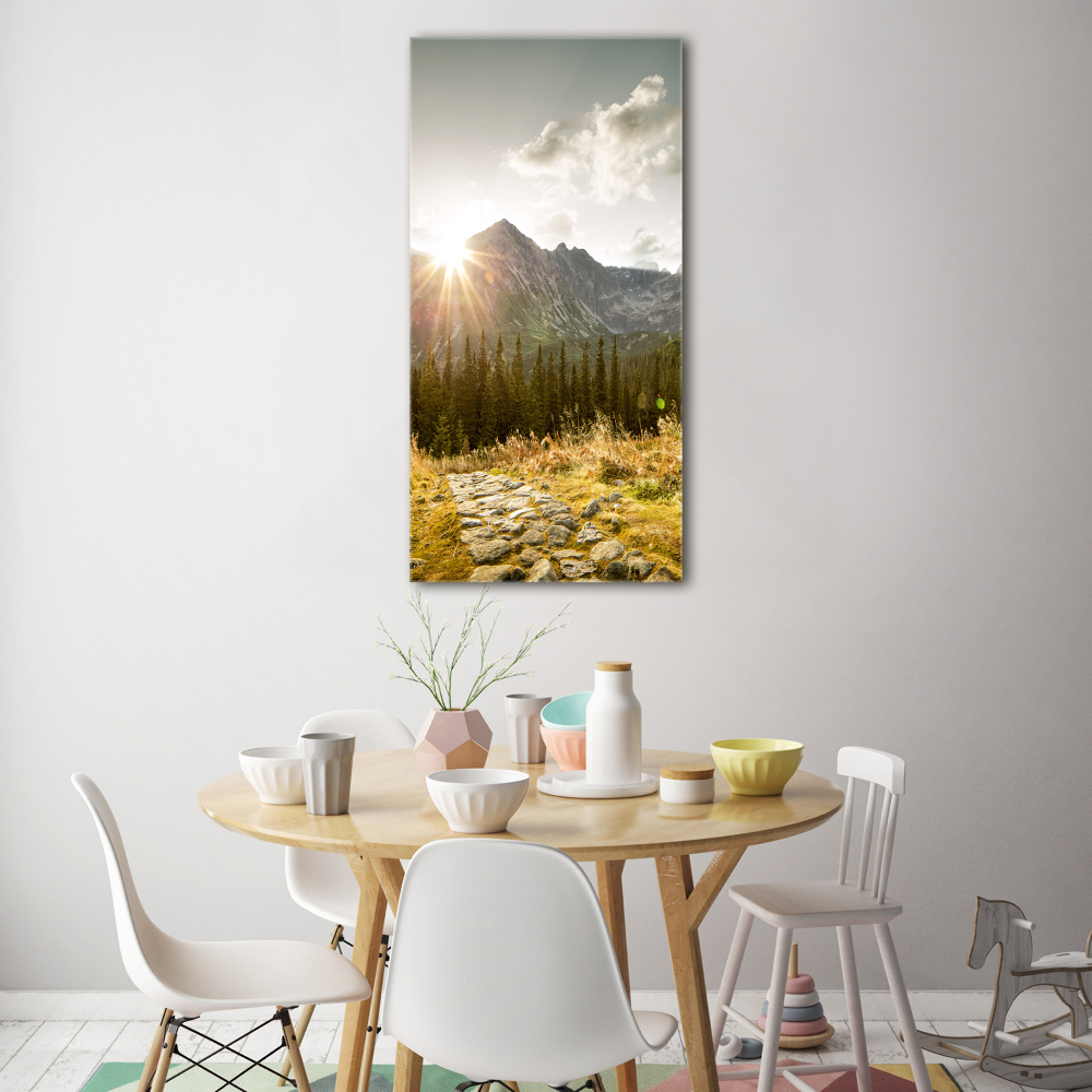 Foto obraz na szkle pionowy Zachód słońca Tatry