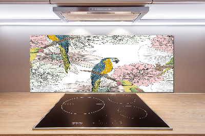 Panel do kuchni Papugi i kwiaty