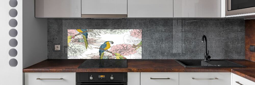 Panel do kuchni Papugi i kwiaty
