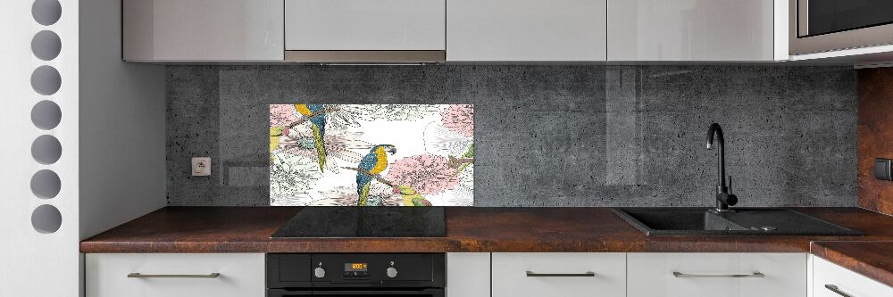 Panel do kuchni Papugi i kwiaty