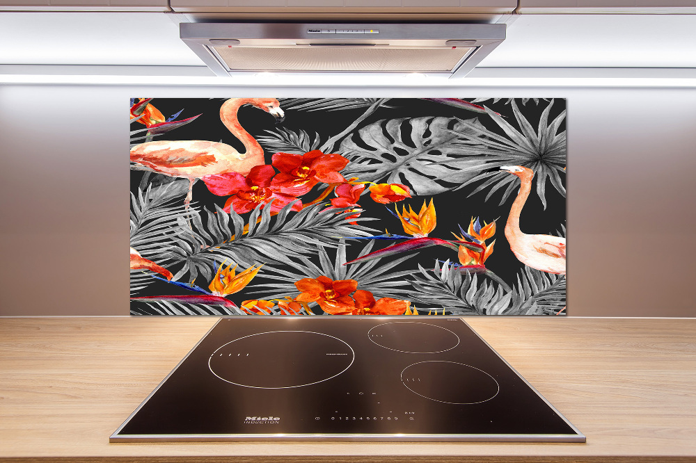 Panel do kuchni Flamingi i kwiaty