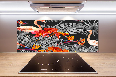 Panel do kuchni Flamingi i kwiaty