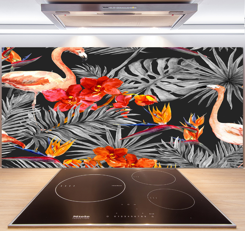 Panel do kuchni Flamingi i kwiaty