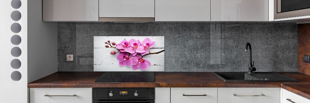 Panel lacobel Orchidea na drewnie