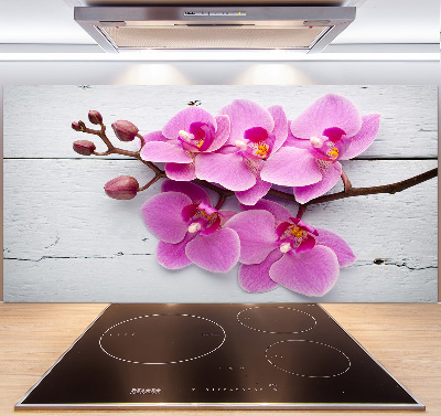 Panel lacobel Orchidea na drewnie