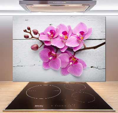Panel lacobel Orchidea na drewnie