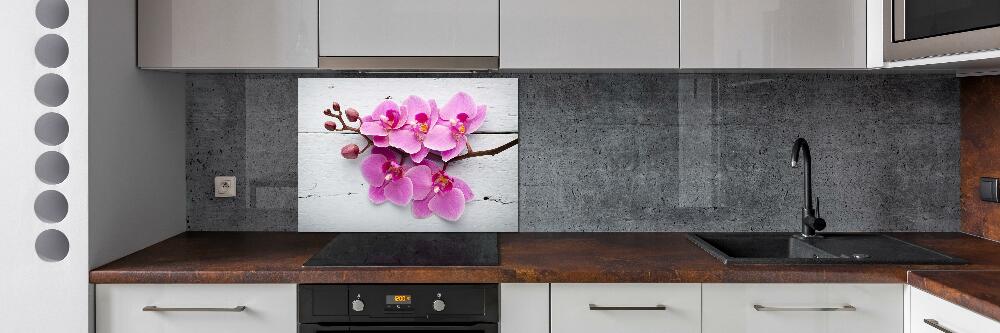 Panel lacobel Orchidea na drewnie