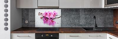 Panel lacobel Orchidea na drewnie