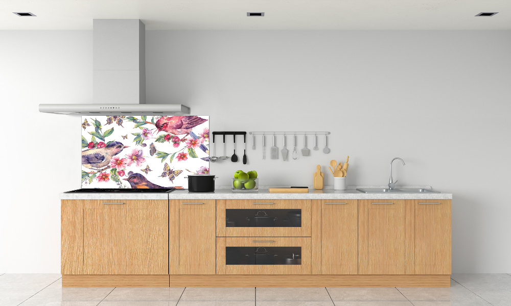 Panel lacobel Ptaki motyle wiśnie