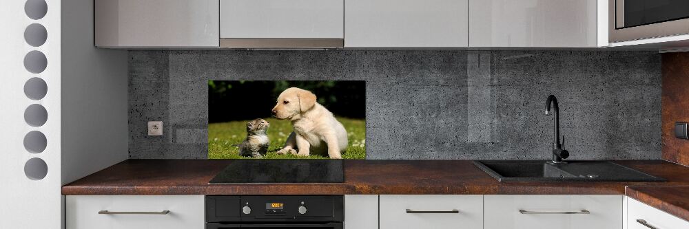 Panel do kuchni Pies i kot na łące