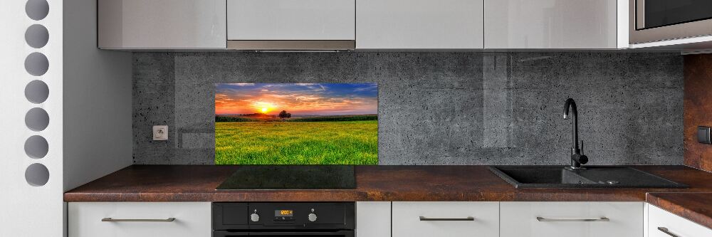 Panel do kuchni Zachód słońca łąka