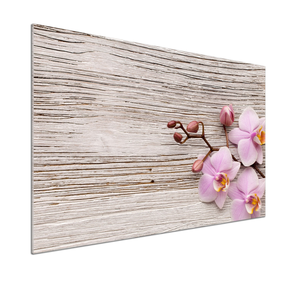 Panel lacobel Orchidea na drewnie