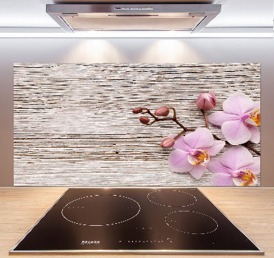 Panel lacobel Orchidea na drewnie