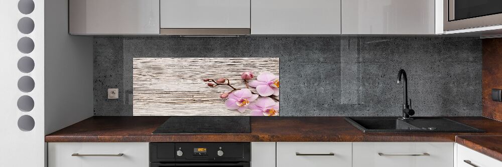 Panel lacobel Orchidea na drewnie