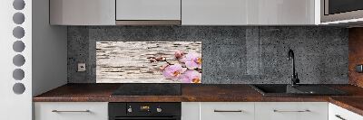 Panel lacobel Orchidea na drewnie