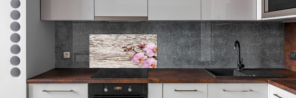 Panel lacobel Orchidea na drewnie