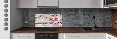 Panel lacobel Orchidea na drewnie