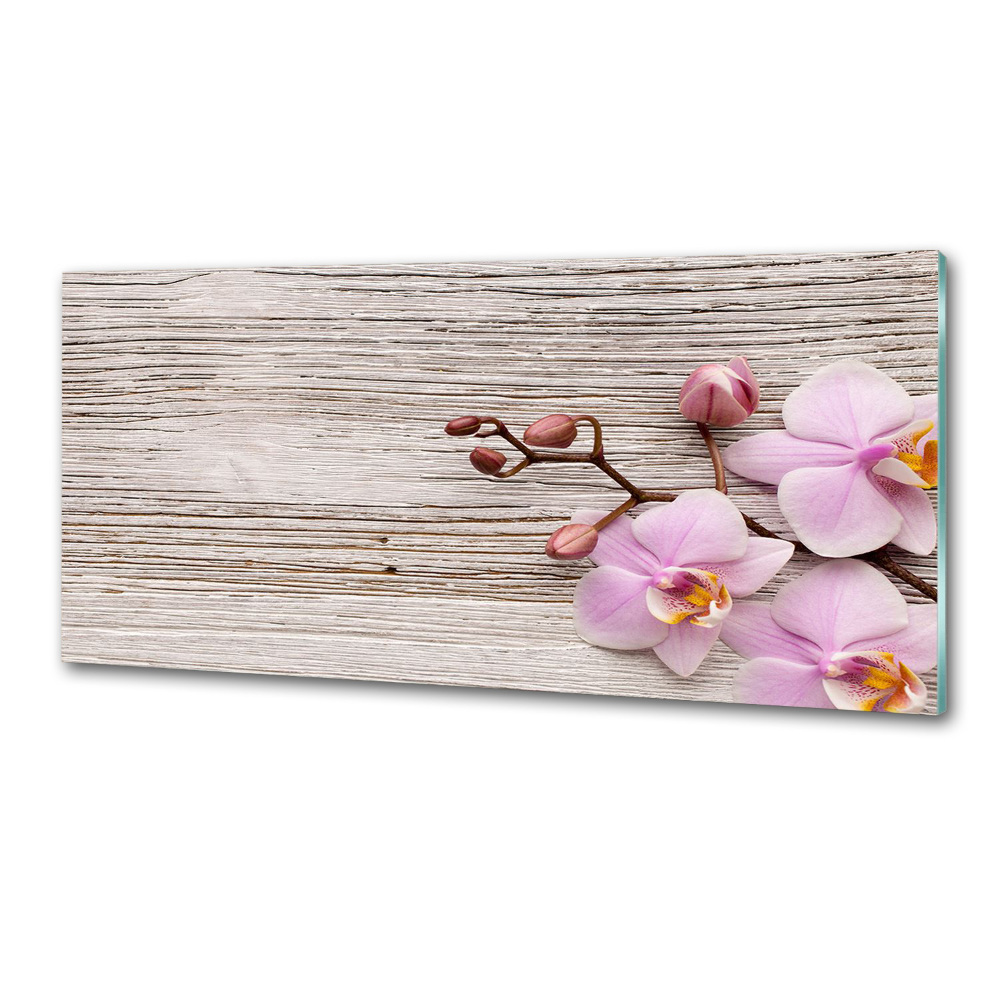 Panel lacobel Orchidea na drewnie