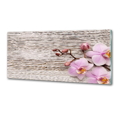 Panel lacobel Orchidea na drewnie