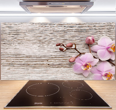 Panel lacobel Orchidea na drewnie