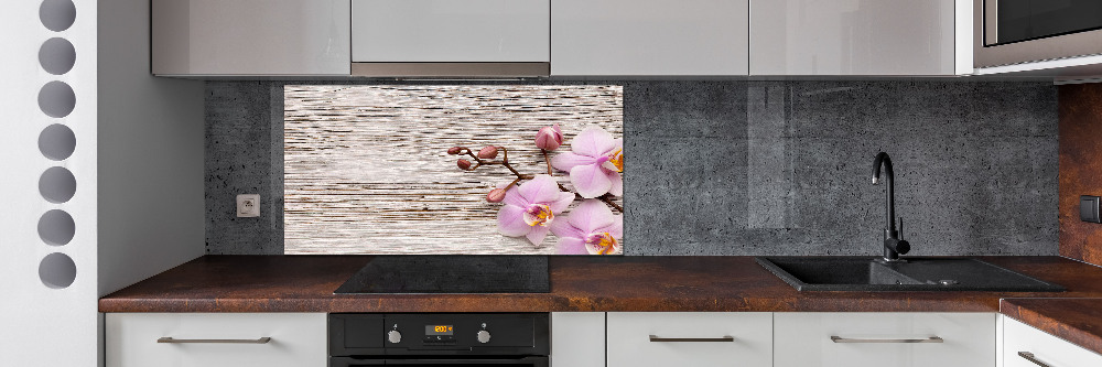Panel lacobel Orchidea na drewnie