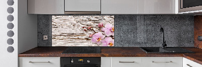 Panel lacobel Orchidea na drewnie