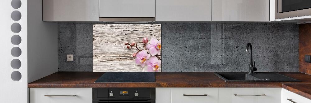 Panel lacobel Orchidea na drewnie