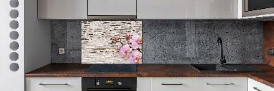 Panel lacobel Orchidea na drewnie