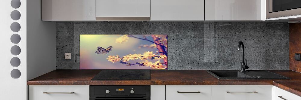 Panel lacobel Kwiat wiśni i motyl