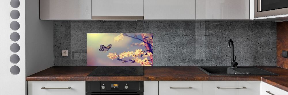 Panel lacobel Kwiat wiśni i motyl