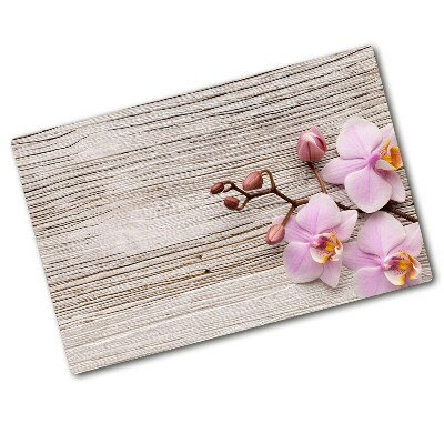 Deska do krojenia szklana Orchidea na drewnie